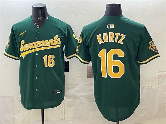 Men's Oakland Athletics #16 Nick Kurtz 2026 Green Alternate Sacramento Celebrating 125 Years Vapor Limited Stitched Baseball Jersey