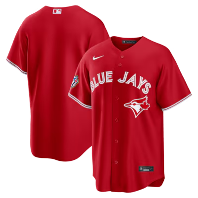 Men's Toronto Blue Jays Blank Red 50 Seasons Patch Stitched Baseball Jersey