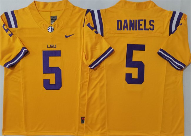 Men's LSU Tigers #5 Jayden Daniels Yellow F.U.S.E. Stitched Jersey