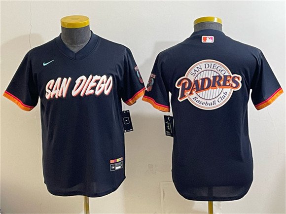 Youth San Diego Padres Team Big Logo Obsidian 2026 City Connect Stadium Stitched Baseball Jersey