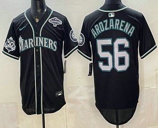 Men's Seattle Mariners #56 Randy Arozarena 50th Black Out Style Vapor Premier Limited Jersey
