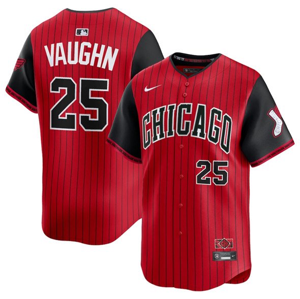 Men's Chicago White Sox #25 Andrew Vaughn Red Black 2025 City Connect Limited Stitched Baseball Jersey